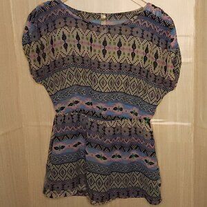 Francesca's Southwestern Sheer Silky Tunic Blouse